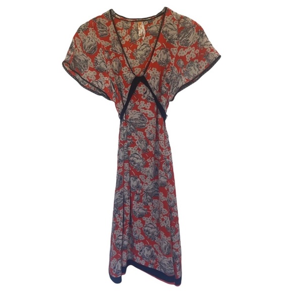 Maeve Chinaberry Silk Orange Floral Print Dress | 4 - Picture 2 of 10